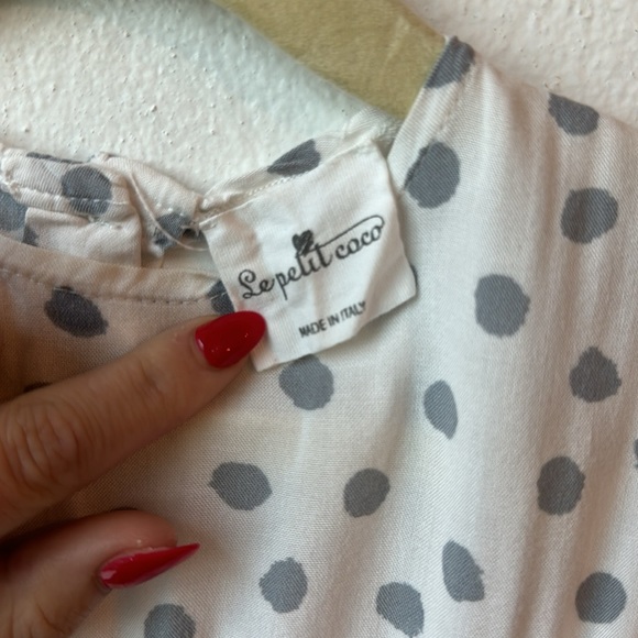 Le Petit Coco White Dress with Gray Dots & matching Diaper Cover Bloomer Set 9M - Picture 3 of 9